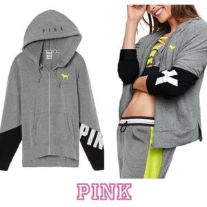 Victoria's Secret PINK Gray & Black Full-Zip Hoodie Size